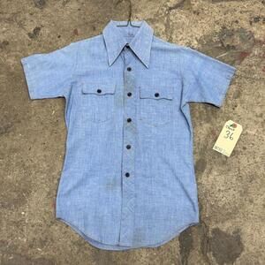 70s Vintage Blue Denim Short Sleeve Button-Down Shirt